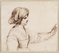 H 052
<br/>
Jonge vrouw, halffiguur naar rechts, wijzend
<br/>
<em>Guercino (1591-1666) - toegeschreven aan</em>